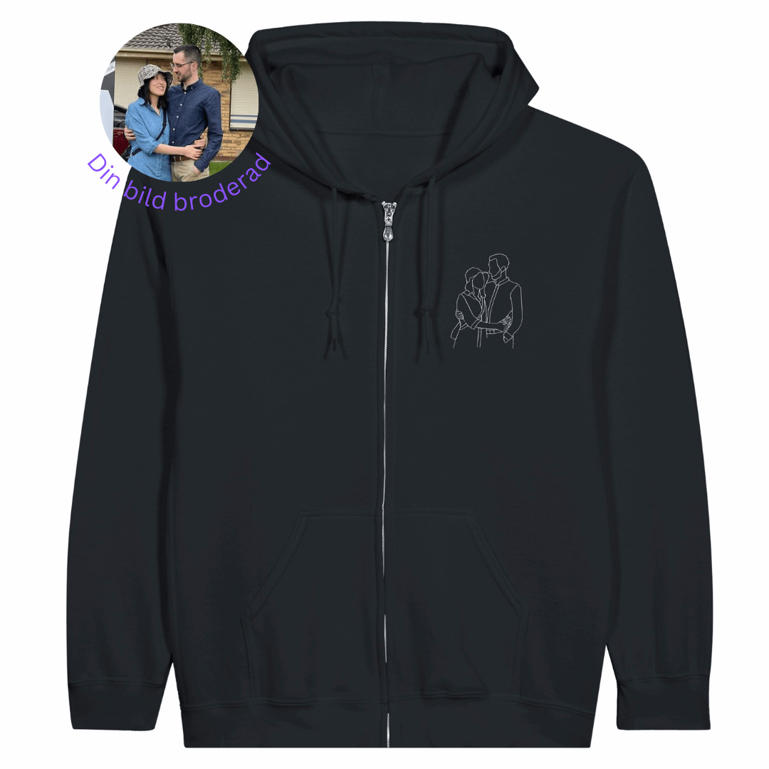 Personlig linjekonst - Broderad Zip Hoodie - Obsessed