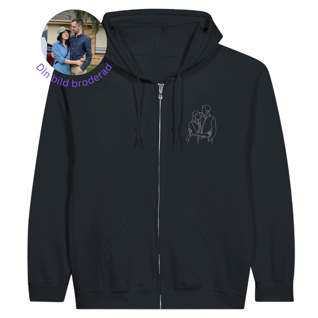 Personlig linjekonst - Broderad Zip Hoodie